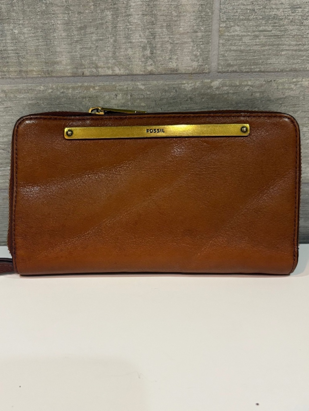 FOSSIL Wallet Liza Zip Around Clutch Brown Leather Wristlet
